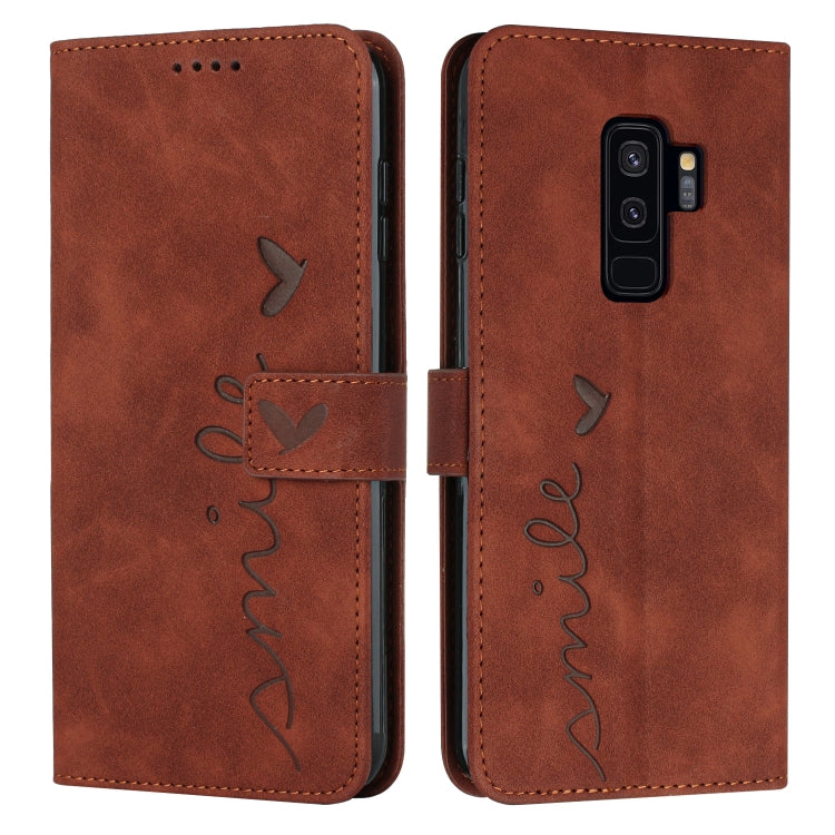 For Samsung Galaxy S9+ Skin Feel Heart Pattern Leather Phone Case