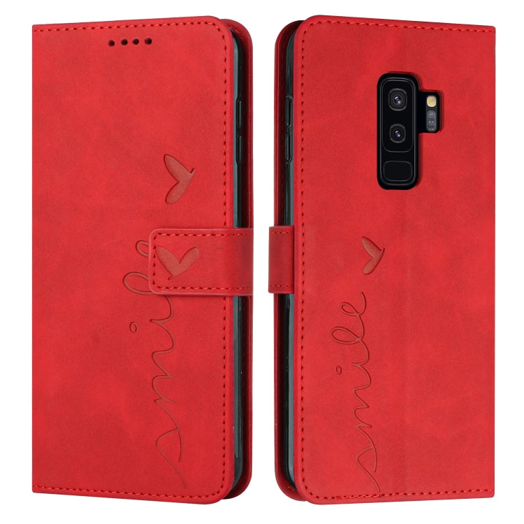 For Samsung Galaxy S9+ Skin Feel Heart Pattern Leather Phone Case