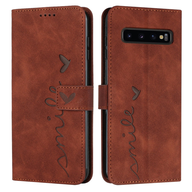 For Samsung Galaxy S10+ Skin Feel Heart Pattern Leather Phone Case