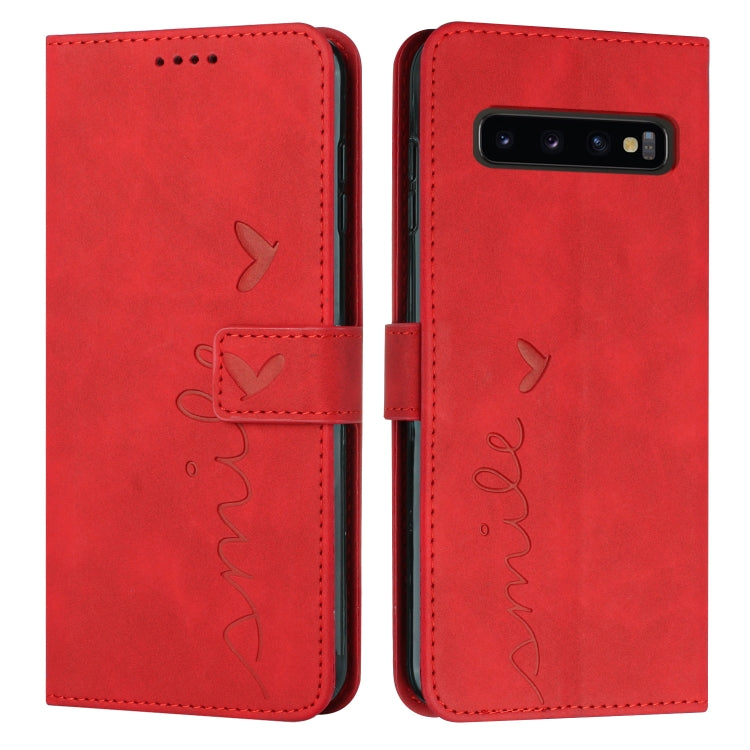 For Samsung Galaxy S10+ Skin Feel Heart Pattern Leather Phone Case