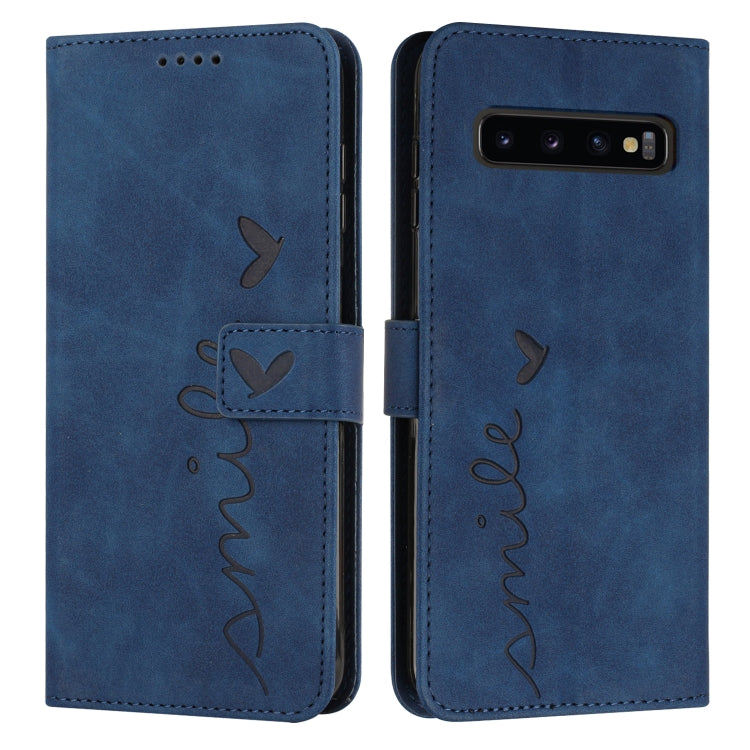 For Samsung Galaxy S10+ Skin Feel Heart Pattern Leather Phone Case