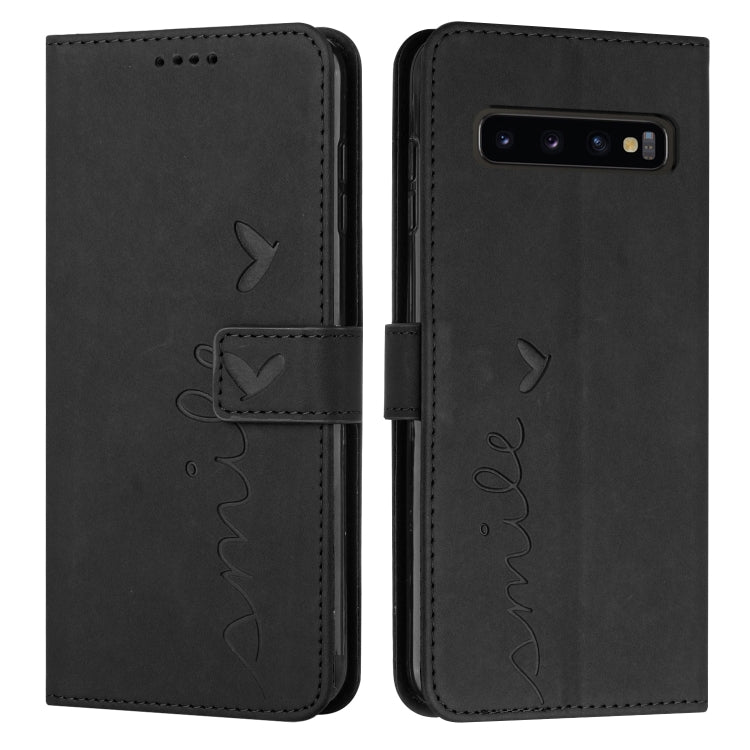 For Samsung Galaxy S10+ Skin Feel Heart Pattern Leather Phone Case