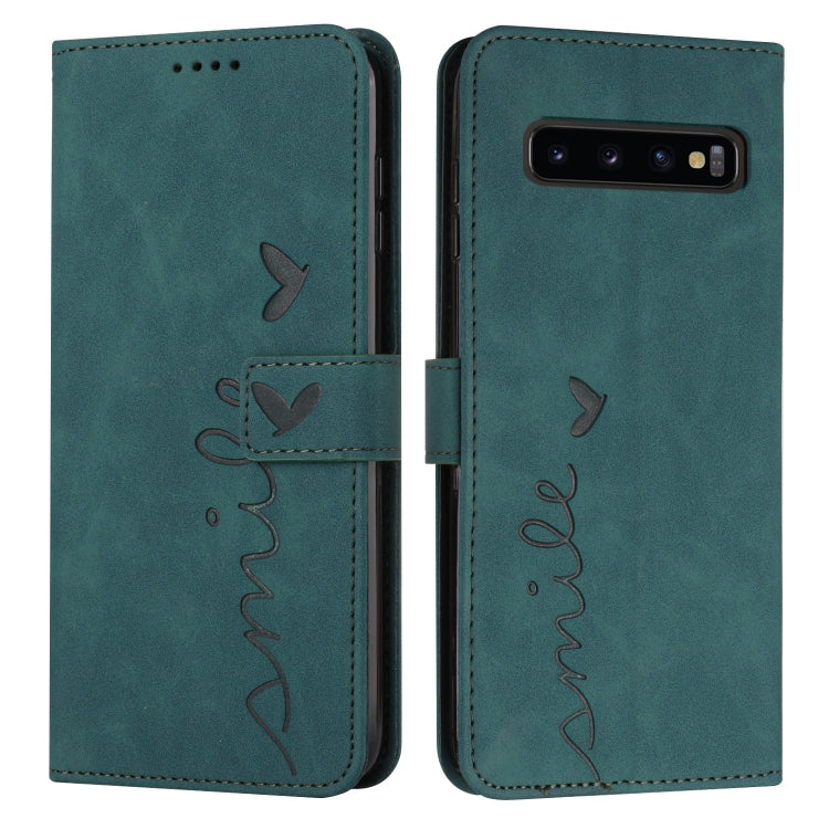 For Samsung Galaxy S10+ Skin Feel Heart Pattern Leather Phone Case