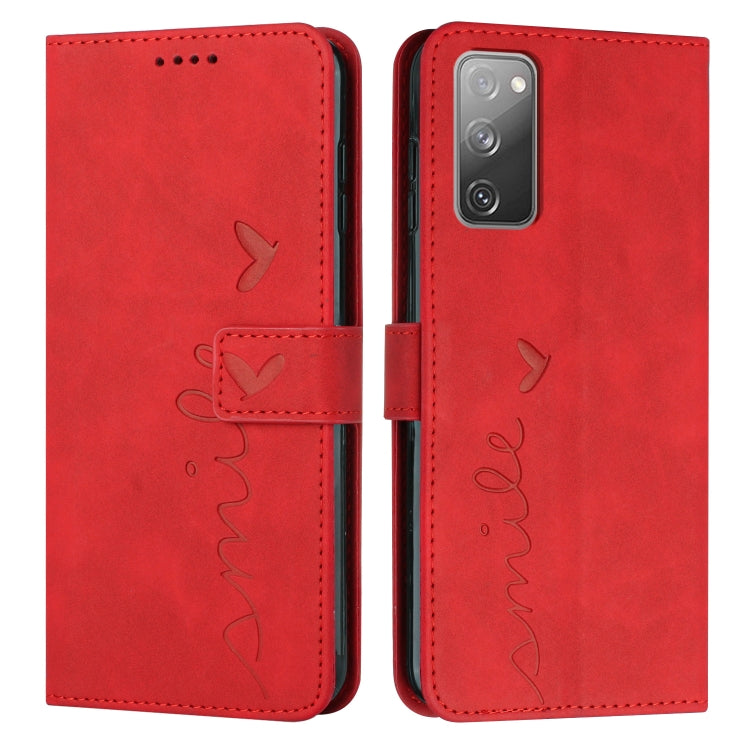 For Samsung Galaxy S20 FE Skin Feel Heart Pattern Leather Phone Case