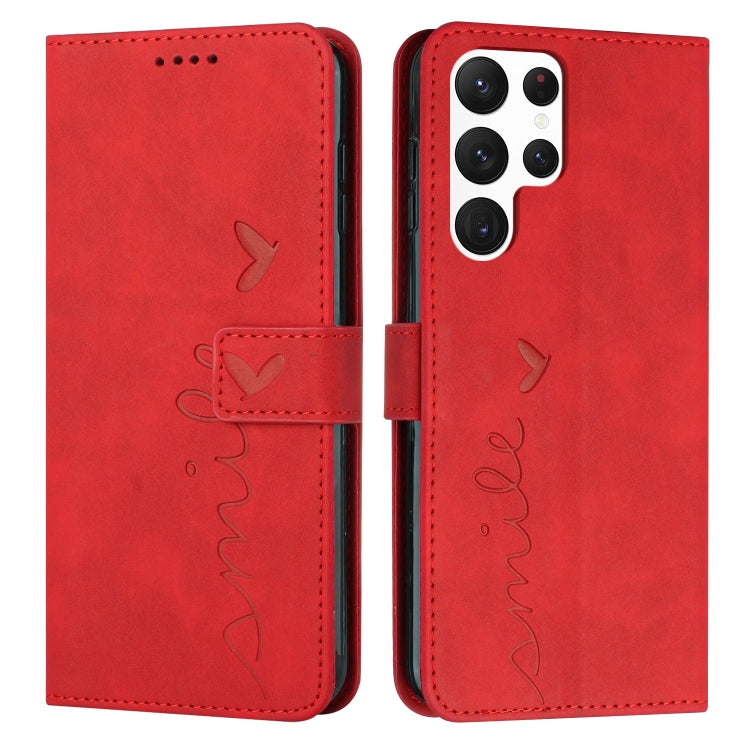 For Samsung Galaxy S22 Ultra Skin Feel Heart Pattern Leather Phone Case