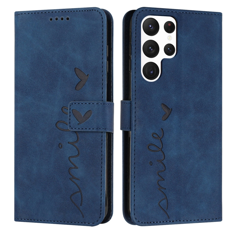 For Samsung Galaxy S22 Ultra Skin Feel Heart Pattern Leather Phone Case