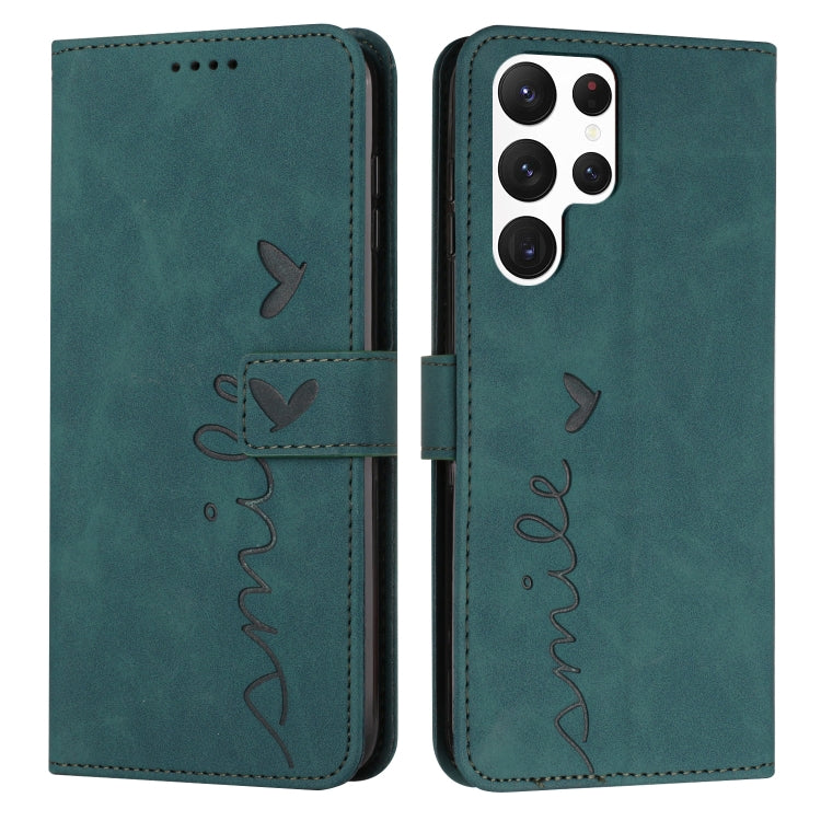 For Samsung Galaxy S22 Ultra Skin Feel Heart Pattern Leather Phone Case