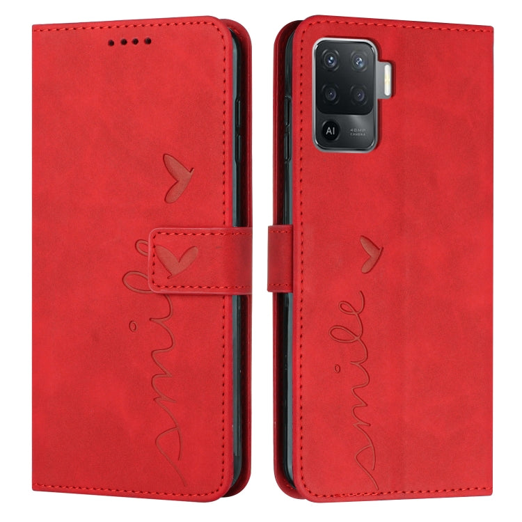 For OPPO A94 4G/F19 Pro Skin Feel Heart Pattern Leather Phone Case