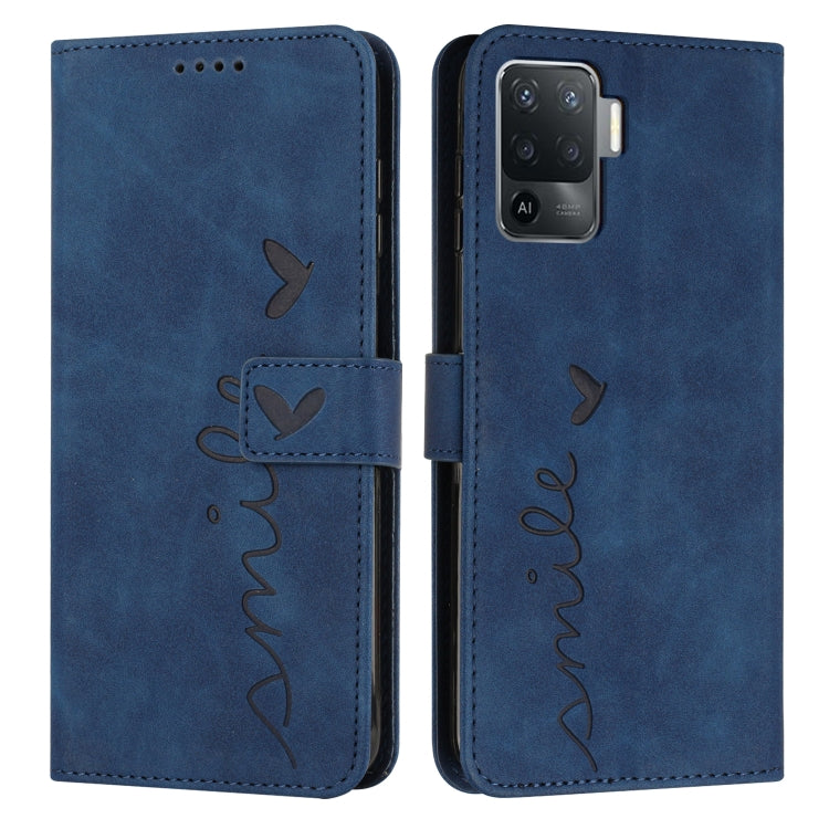 For OPPO A94 4G/F19 Pro Skin Feel Heart Pattern Leather Phone Case