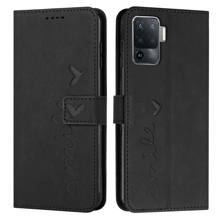 For OPPO A94 4G/F19 Pro Skin Feel Heart Pattern Leather Phone Case