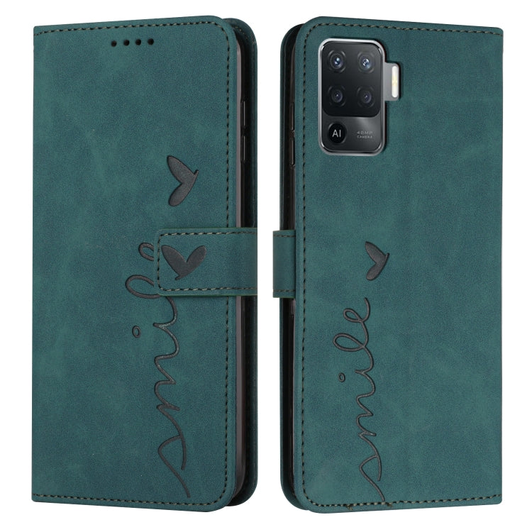 For OPPO A94 4G/F19 Pro Skin Feel Heart Pattern Leather Phone Case