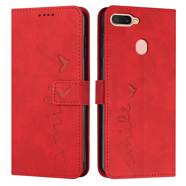For OPPO A7/A5s/A12 Skin Feel Heart Pattern Leather Phone Case