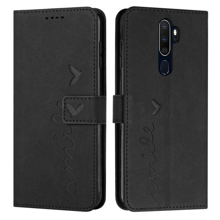 For Oppo A9 2020 Skin Feel Heart Pattern Leather Phone Case