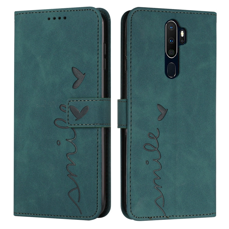 For Oppo A9 2020 Skin Feel Heart Pattern Leather Phone Case