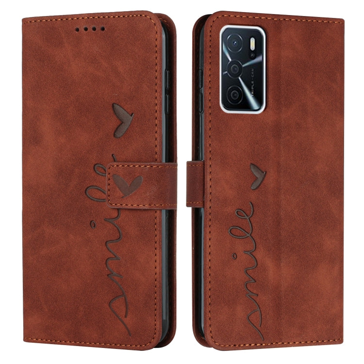 For OPPO A16/A16s Skin Feel Heart Pattern Leather Phone Case
