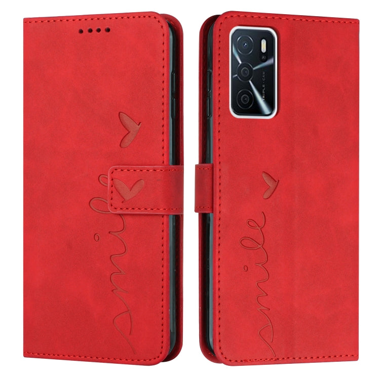 For OPPO A16/A16s Skin Feel Heart Pattern Leather Phone Case