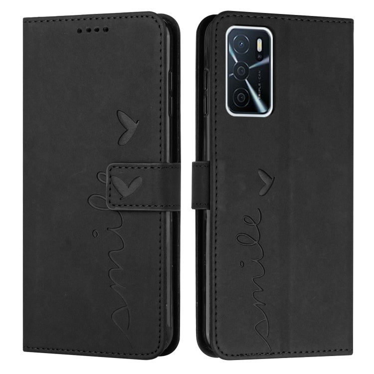 For OPPO A16/A16s Skin Feel Heart Pattern Leather Phone Case
