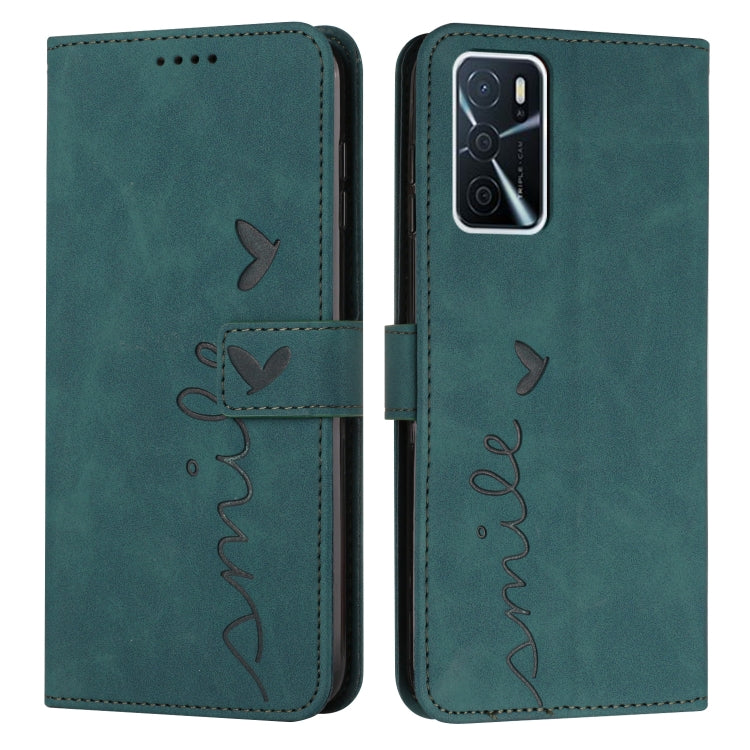 For OPPO A16/A16s Skin Feel Heart Pattern Leather Phone Case
