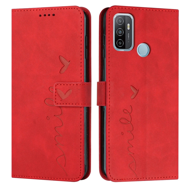 For OPPO A53 Skin Feel Heart Pattern Leather Phone Case
