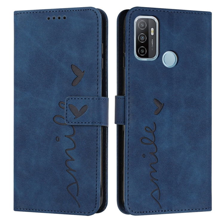 For OPPO A53 Skin Feel Heart Pattern Leather Phone Case
