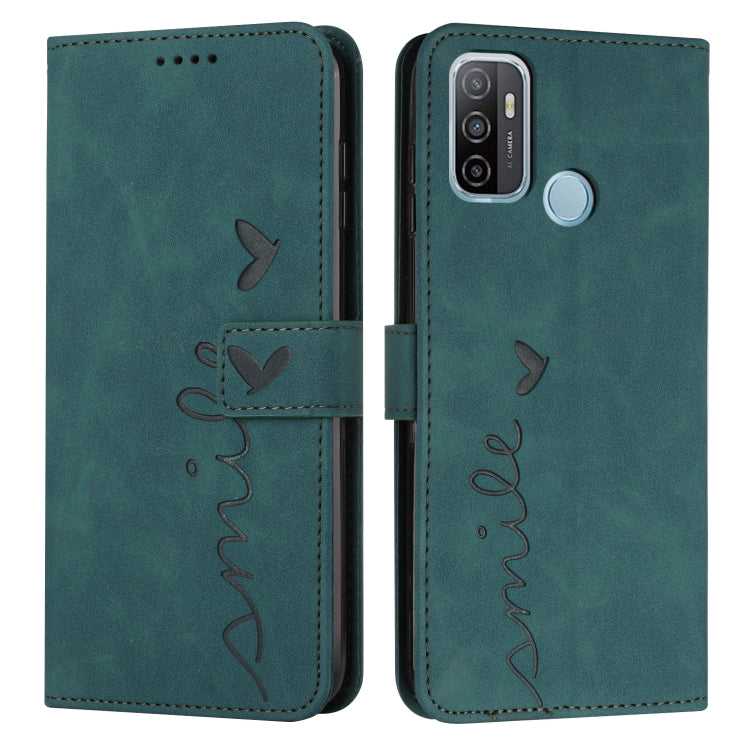 For OPPO A53 Skin Feel Heart Pattern Leather Phone Case