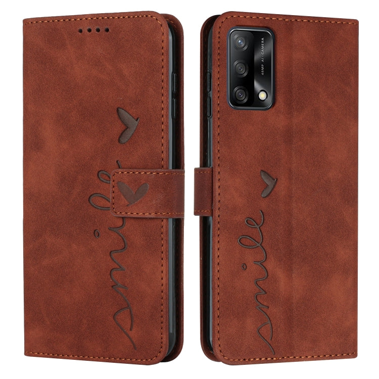 For OPPO A74 4G/F19 Skin Feel Heart Pattern Leather Phone Case