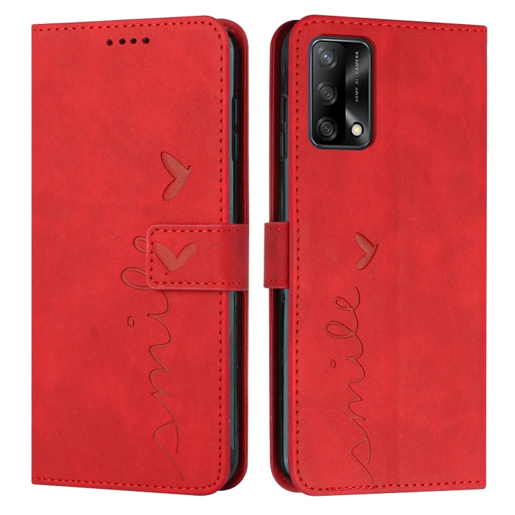 For OPPO A74 4G/F19 Skin Feel Heart Pattern Leather Phone Case