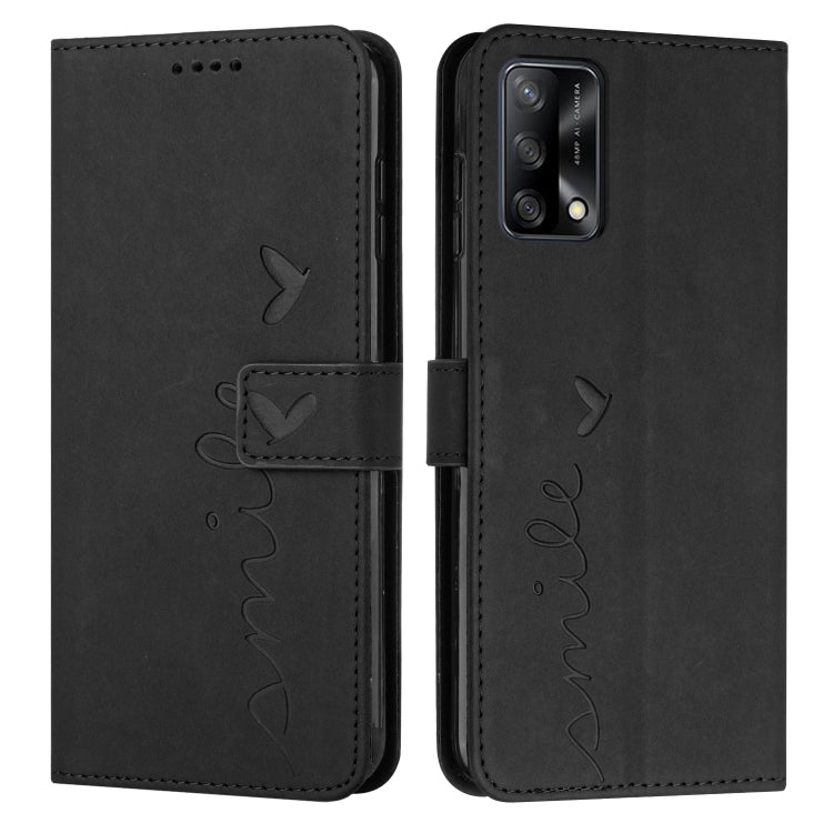 For OPPO A74 4G/F19 Skin Feel Heart Pattern Leather Phone Case