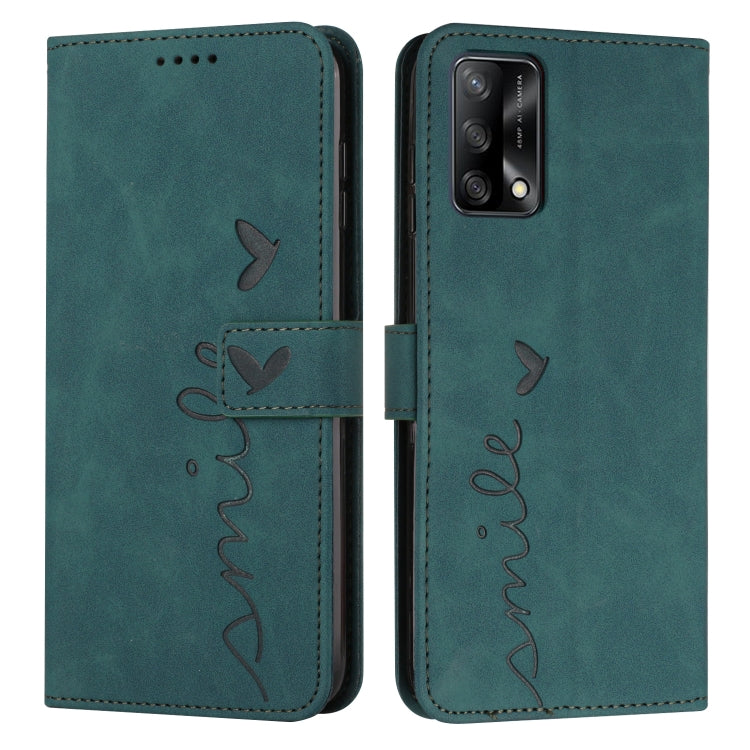 For OPPO A74 4G/F19 Skin Feel Heart Pattern Leather Phone Case