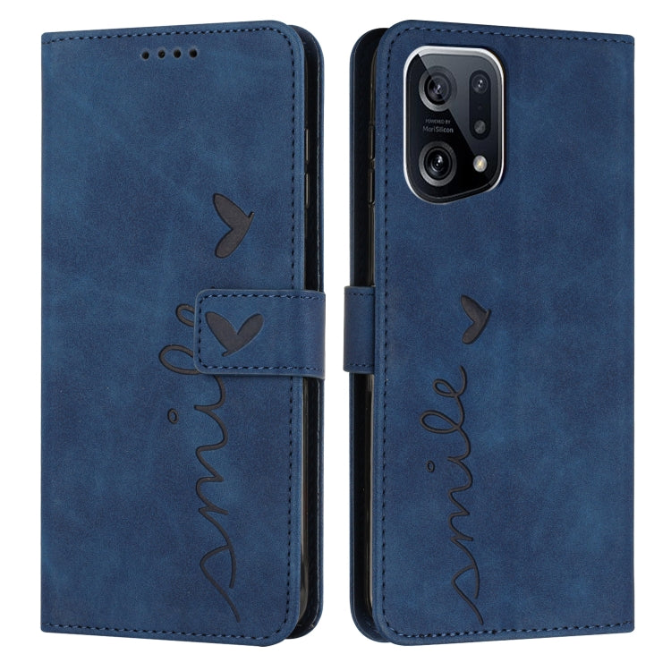 For OPPO Find X5 Skin Feel Heart Pattern Leather Phone Case