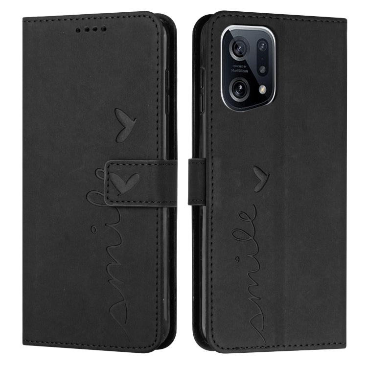 For OPPO Find X5 Skin Feel Heart Pattern Leather Phone Case