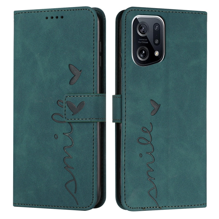 For OPPO Find X5 Pro Skin Feel Heart Pattern Leather Phone Case