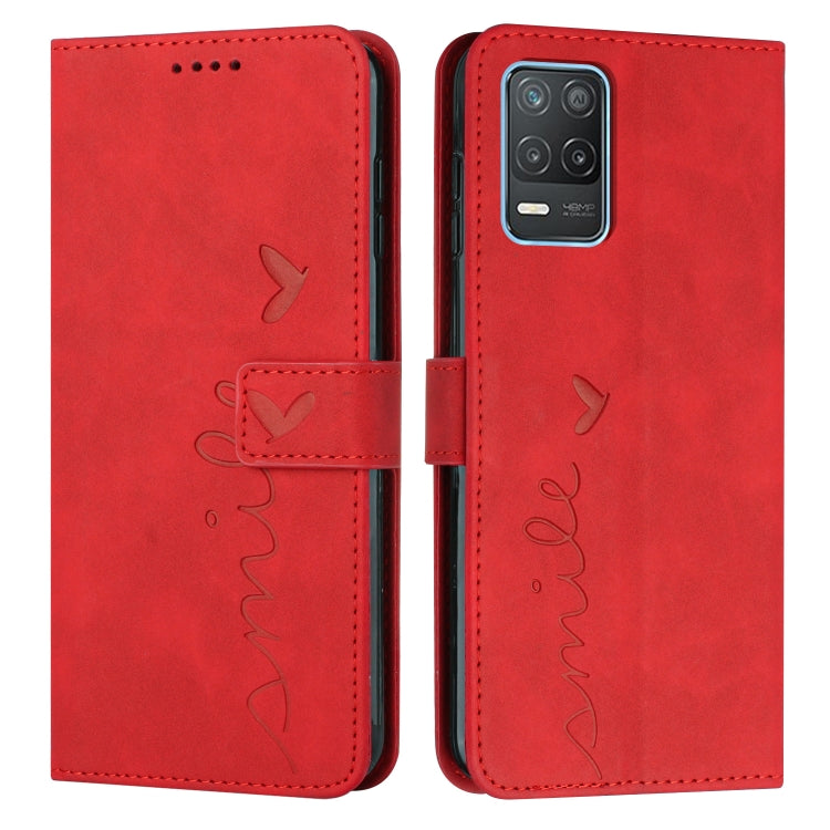 For OPPO Realme 8 5G/Realme V13 5G Skin Feel Heart Pattern Leather Phone Case