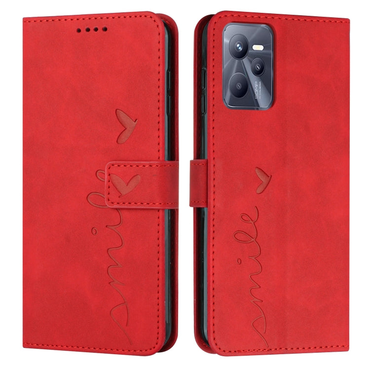 For OPPO Realme C35 Skin Feel Heart Pattern Leather Phone Case
