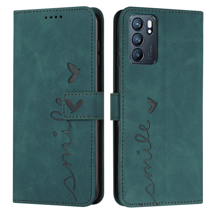 For OPPO Reno6 5G Skin Feel Heart Pattern Leather Phone Case