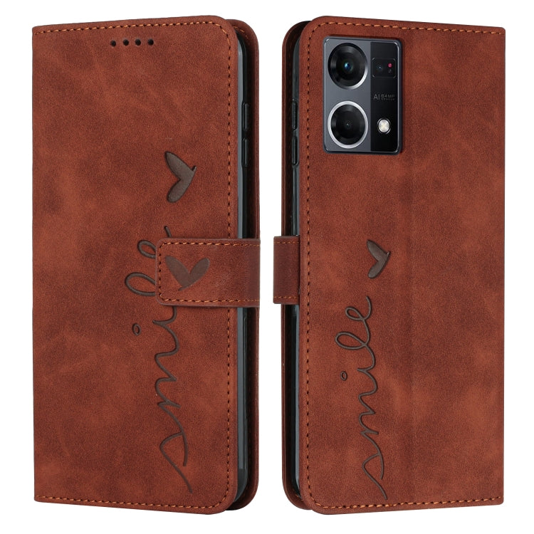 For OPPO Reno7 4G Skin Feel Heart Pattern Leather Phone Case