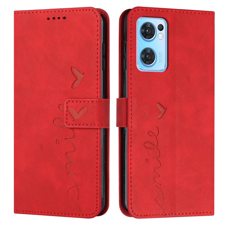 For OPPO Reno7 5G Skin Feel Heart Pattern Leather Phone Case