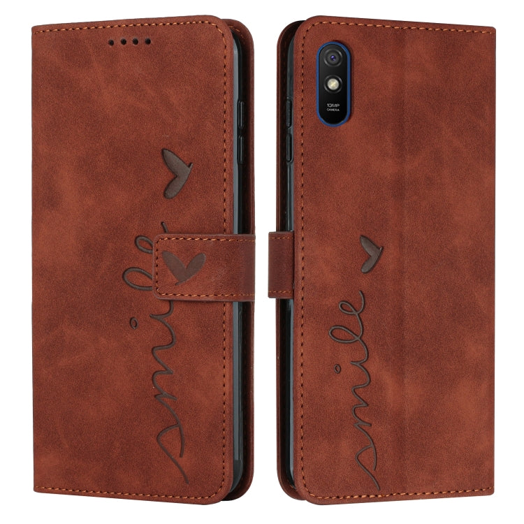 For Xiaomi Redmi 9A Skin Feel Heart Pattern Leather Phone Case
