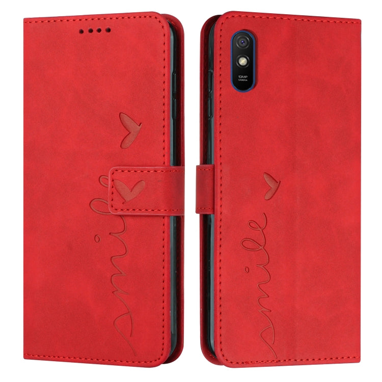 For Xiaomi Redmi 9A Skin Feel Heart Pattern Leather Phone Case