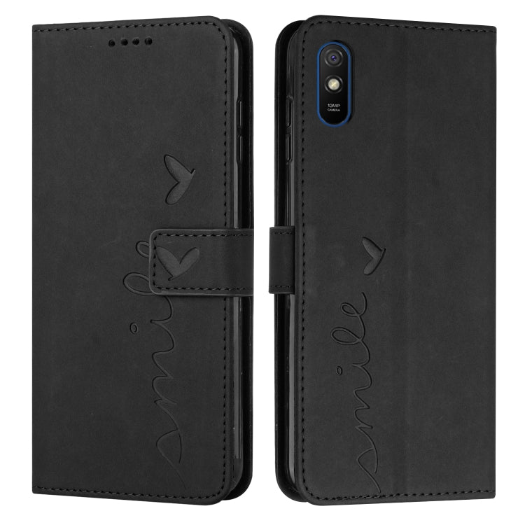 For Xiaomi Redmi 9A Skin Feel Heart Pattern Leather Phone Case