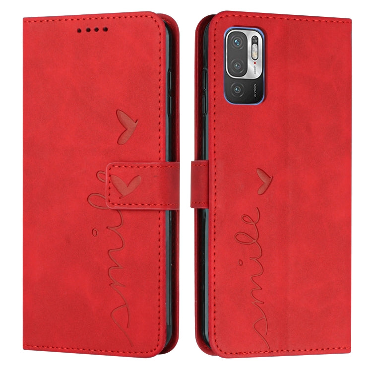 For Xiaomi Redmi Note 10 5G Skin Feel Heart Pattern Leather Phone Case