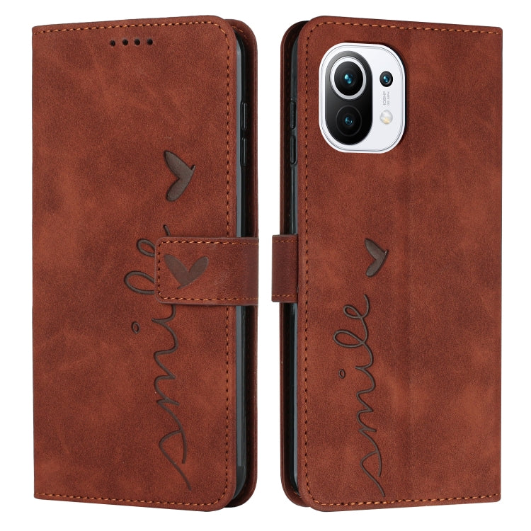 For Xiaomi Mi 11 Lite Skin Feel Heart Pattern Leather Phone Case