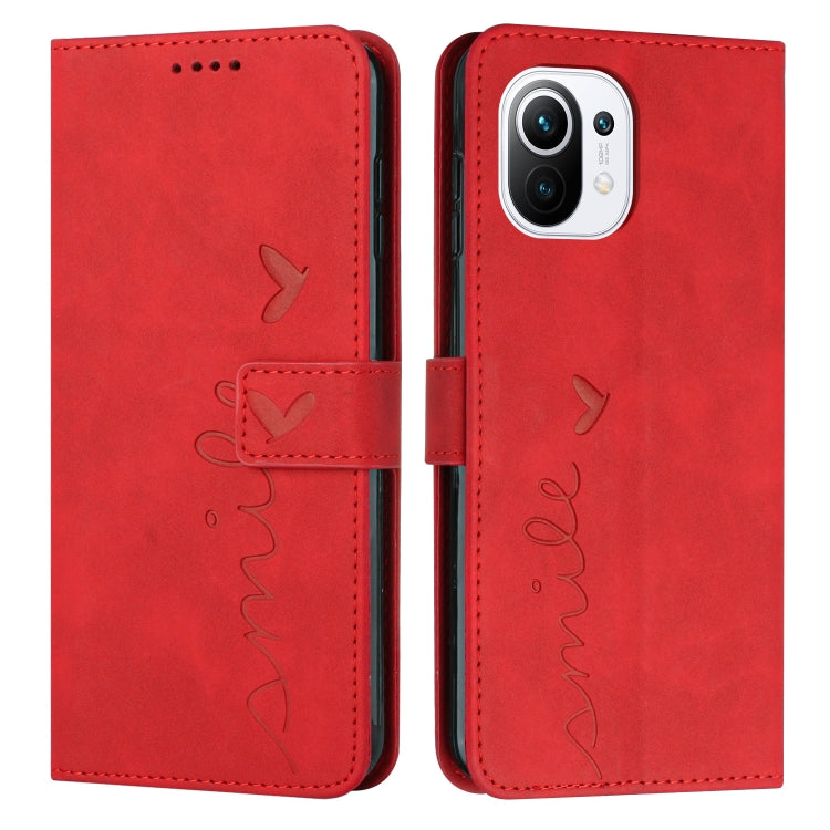 For Xiaomi Mi 11 Lite Skin Feel Heart Pattern Leather Phone Case