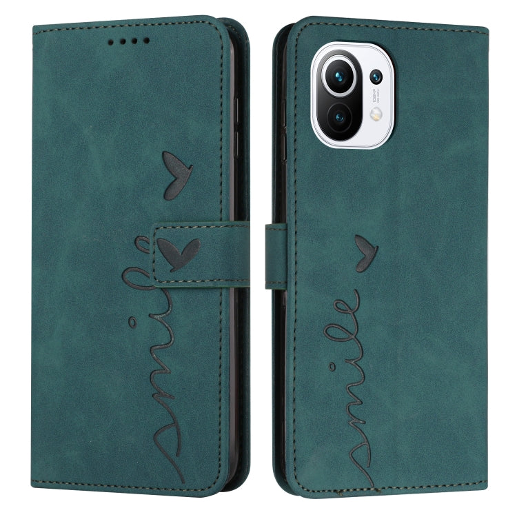For Xiaomi Mi 11 Lite Skin Feel Heart Pattern Leather Phone Case
