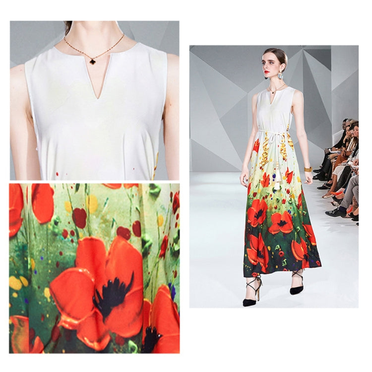 V Neck Sleeveless Floral Print Maxi Dress, Size: