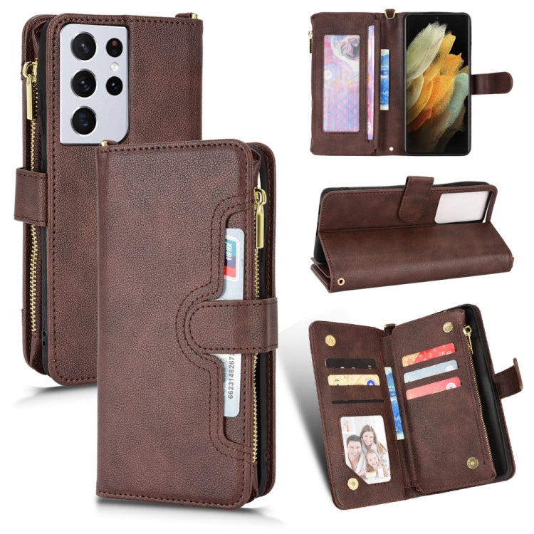For Samsung Galaxy S21 Ultra 5G Litchi Texture Zipper Leather Phone Case