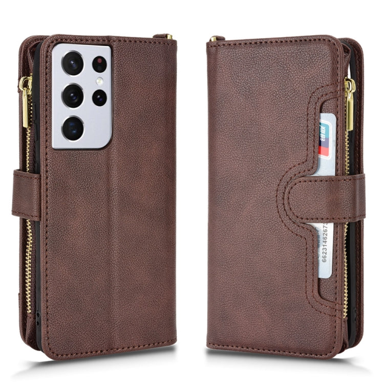 For Samsung Galaxy S21 Ultra 5G Litchi Texture Zipper Leather Phone Case
