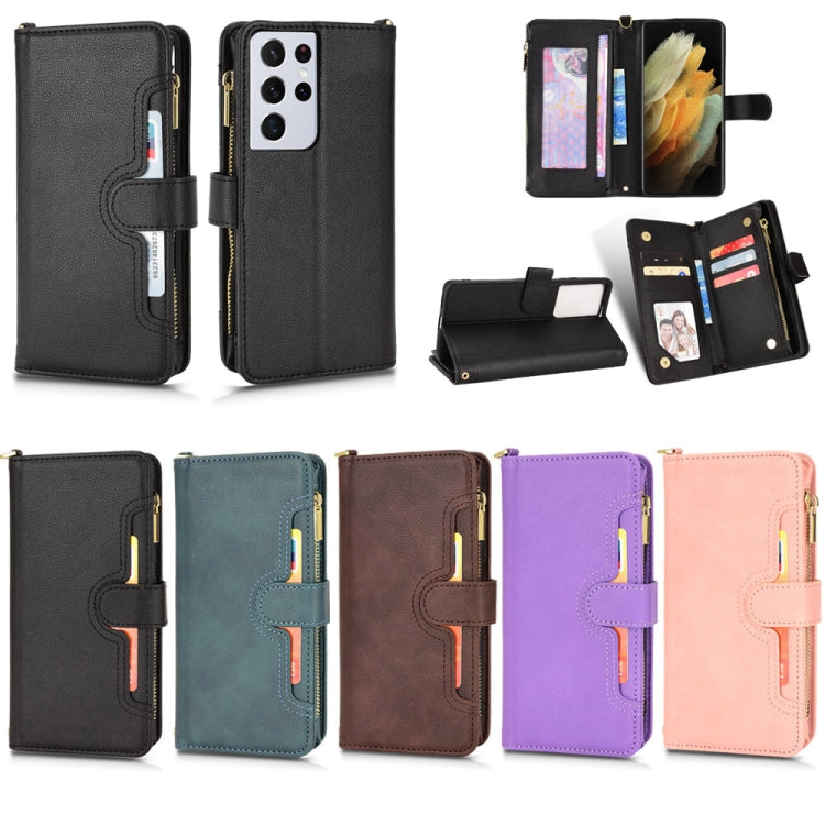 For Samsung Galaxy S21 Ultra 5G Litchi Texture Zipper Leather Phone Case