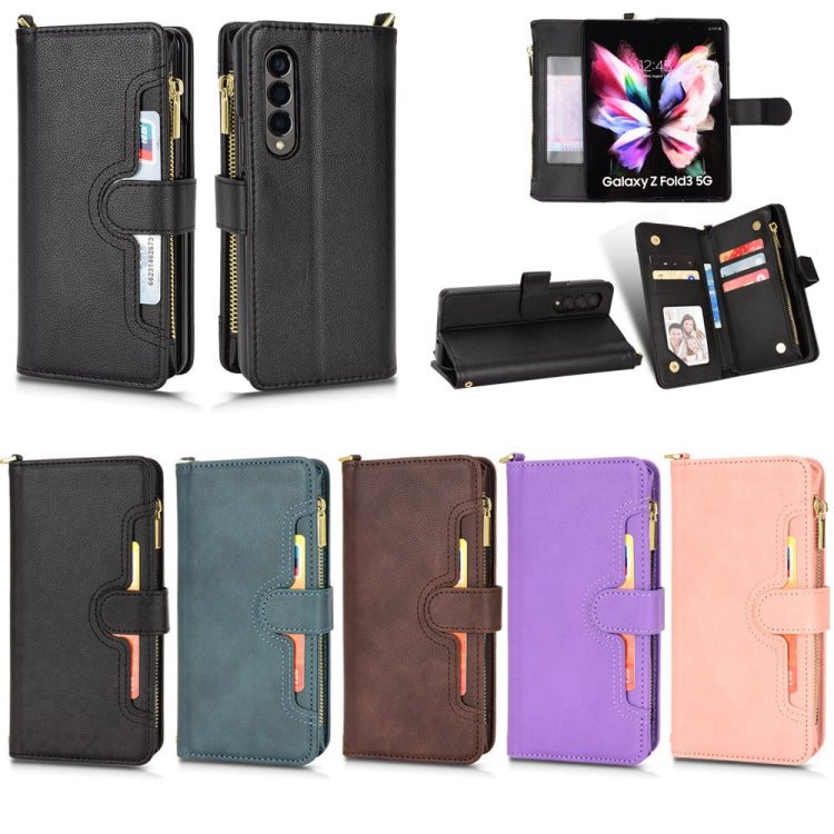 For Samsung Galaxy Z Fold3 5G Litchi Texture Zipper Leather Phone Case