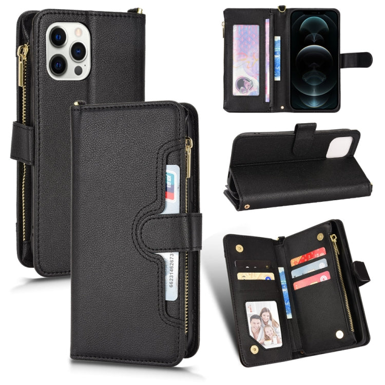 For iPhone 12 / 12 Pro Litchi Texture Zipper Leather Phone Case
